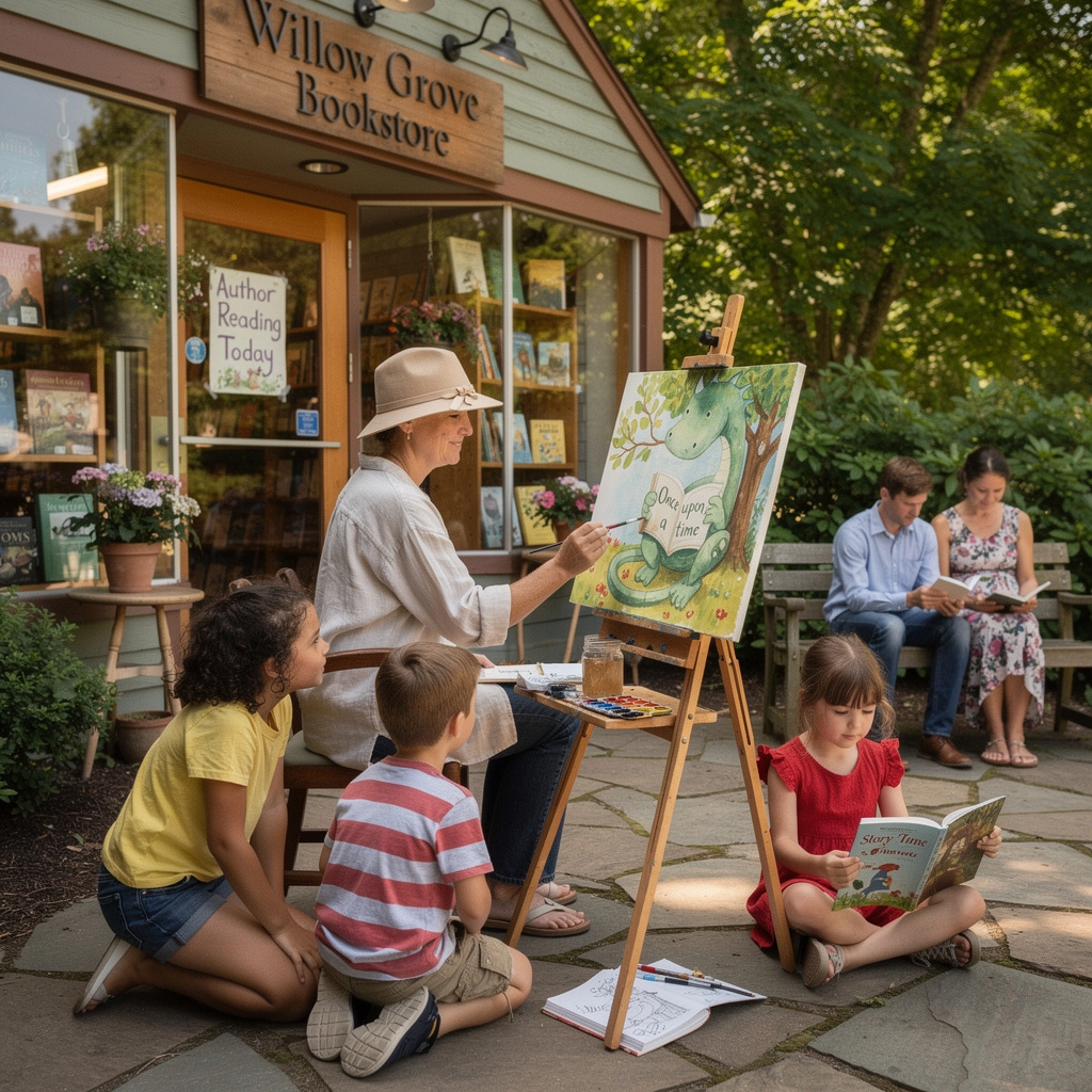 店主が本について語る様子、熱心な表情